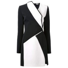 New Mugler Bonded Monocrome Crepe Long Sleeve Mini Dress FR38 // US4-6