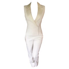 New Mugler S/S 2015 Runway Plunging Neckline White Jumpsuit