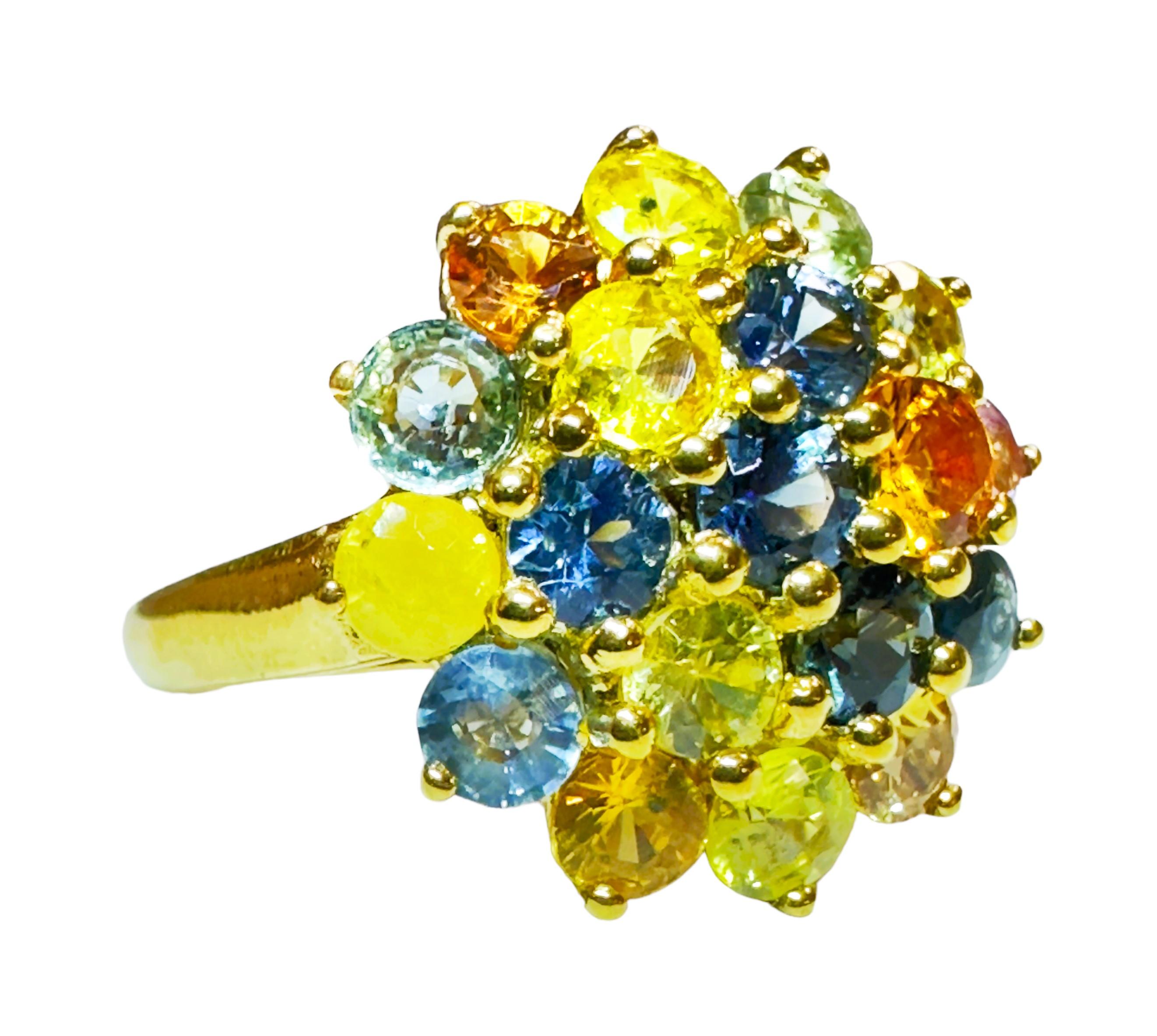 New Multi-Colored 19-Stone Sapphire Rose Gold Plated Sterling Ring Size 6.75 In Excellent Condition For Sale In Eagan, MN