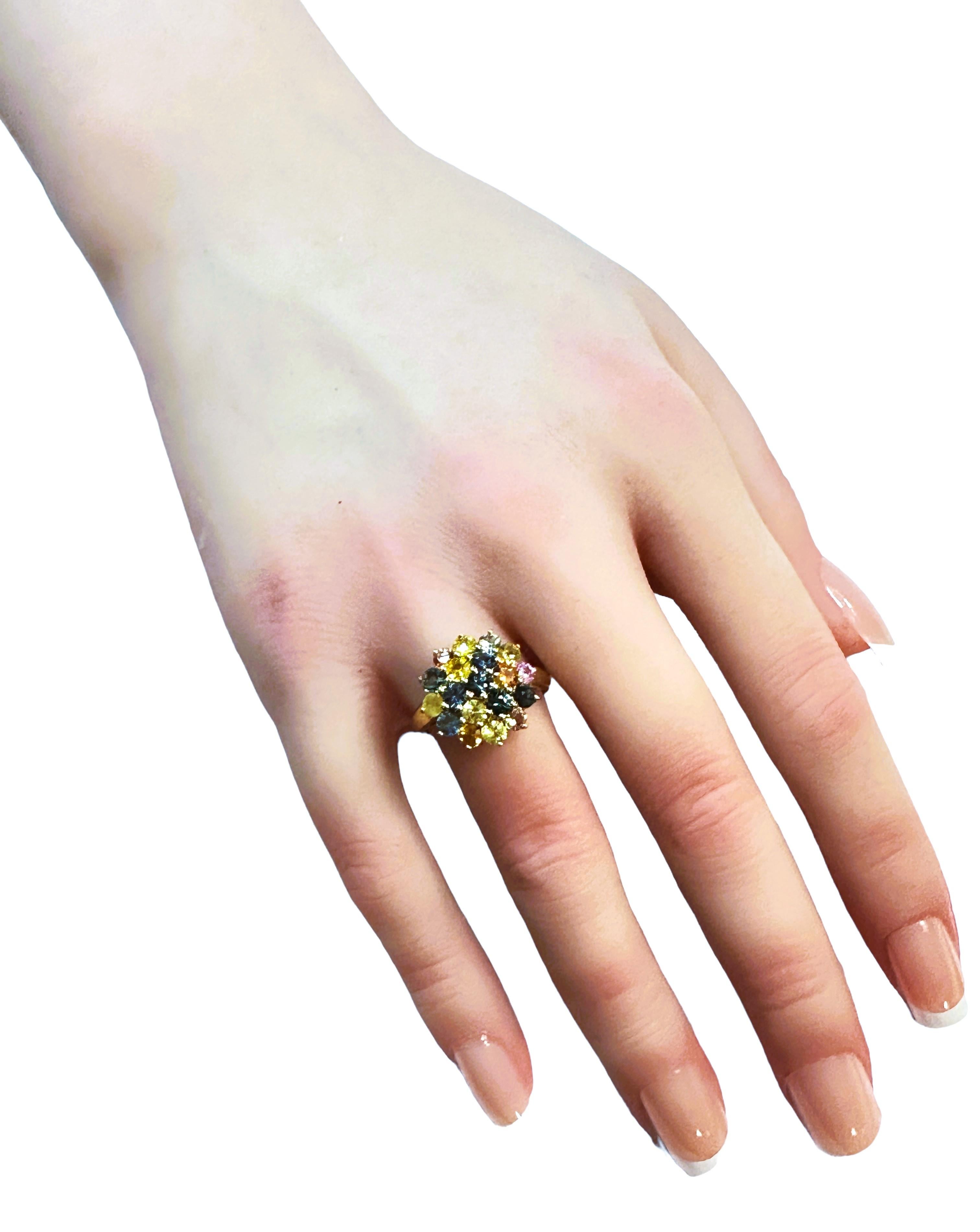New Multi-Colored 19-Stone Sapphire Rose Gold Plated Sterling Ring Size 6.75 Pour femmes en vente