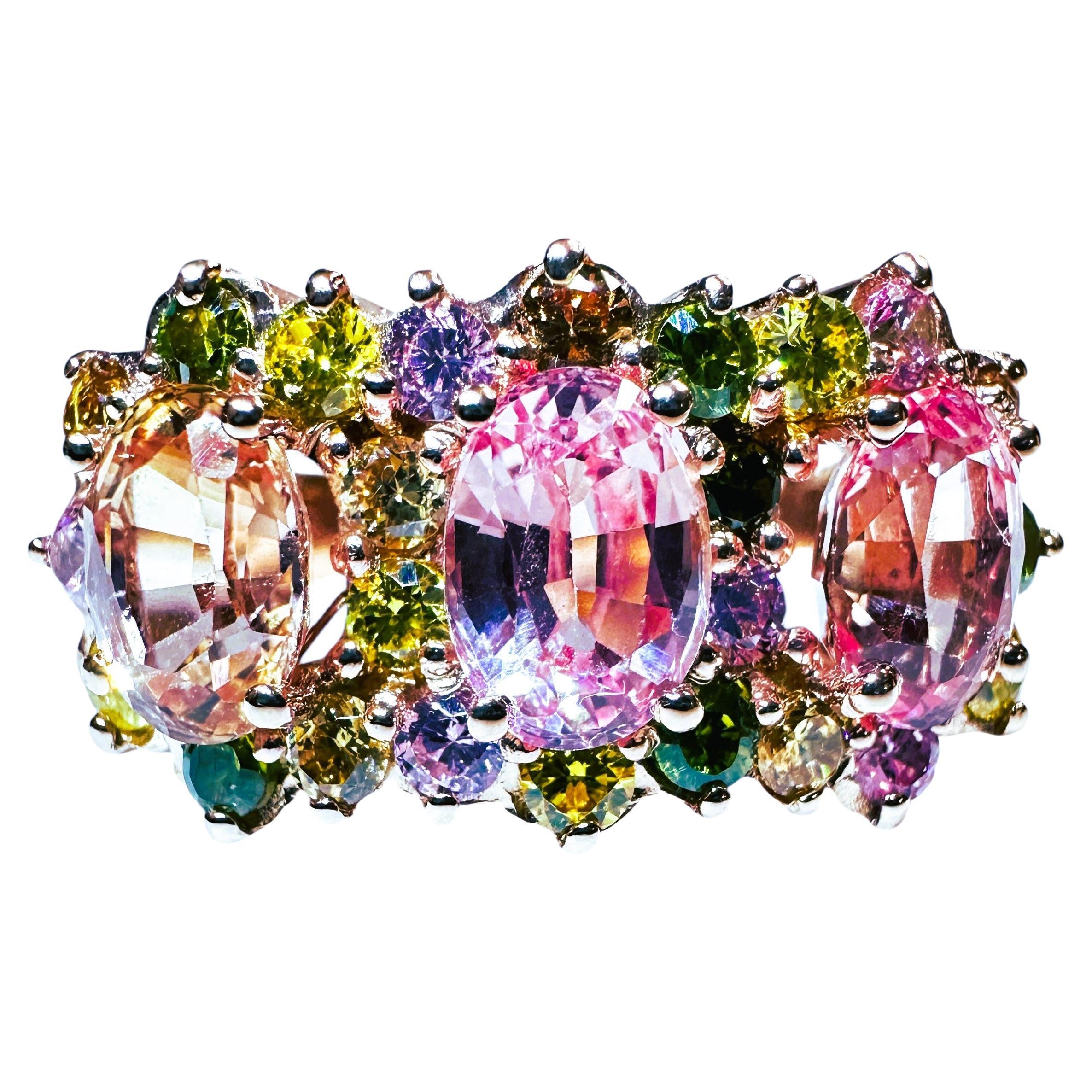 New Multi-Colored 3-Stone 3.9 Ct Pink Pastel Sapphire RGold Plated Sterling Ring