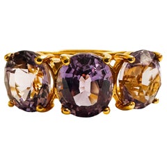 New Multi-Colored 3-Stone 5.4 Ct Purple Blue Sapphire YGold Plated Sterling Ring