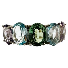New Multi-Colored 5-Stone 5.50 Ct Sapphire Sterling Ring Size 7