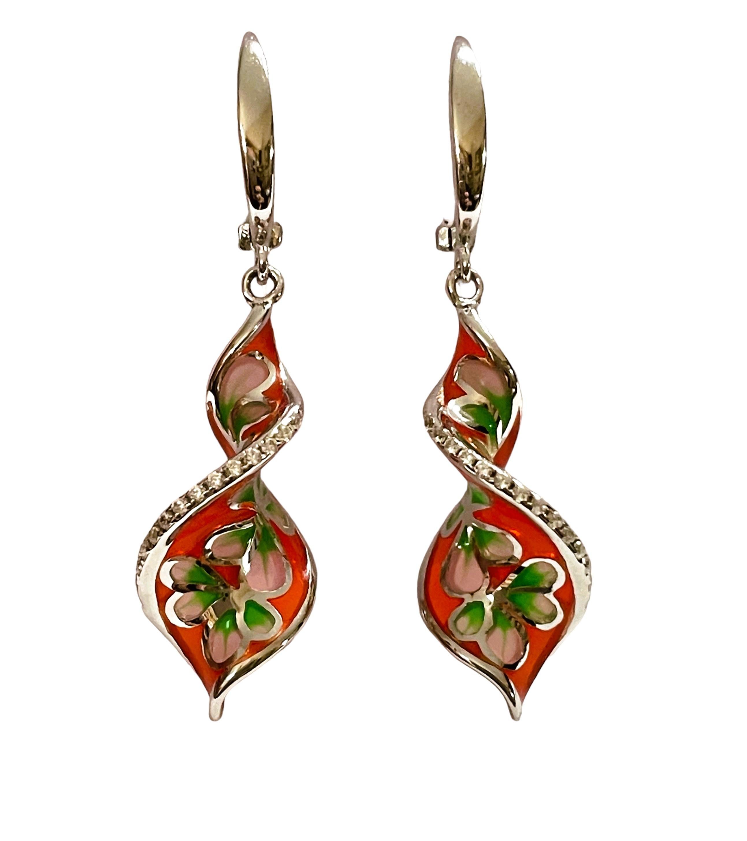 New Multi-Colored Painted Enamel Sterling Earrings In New Condition For Sale In Eagan, MN