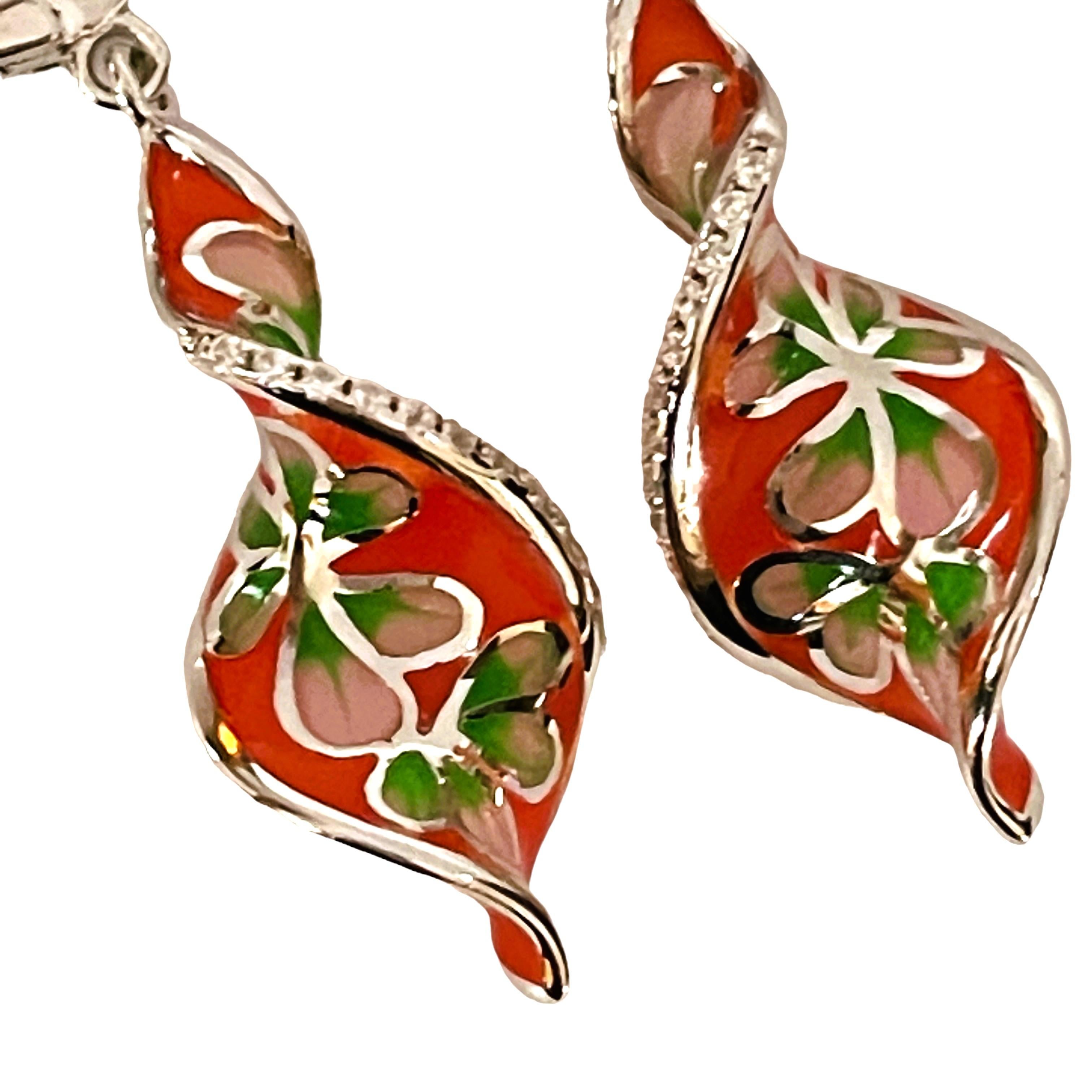 New Multi-Colored Painted Enamel Sterling Earrings For Sale 2