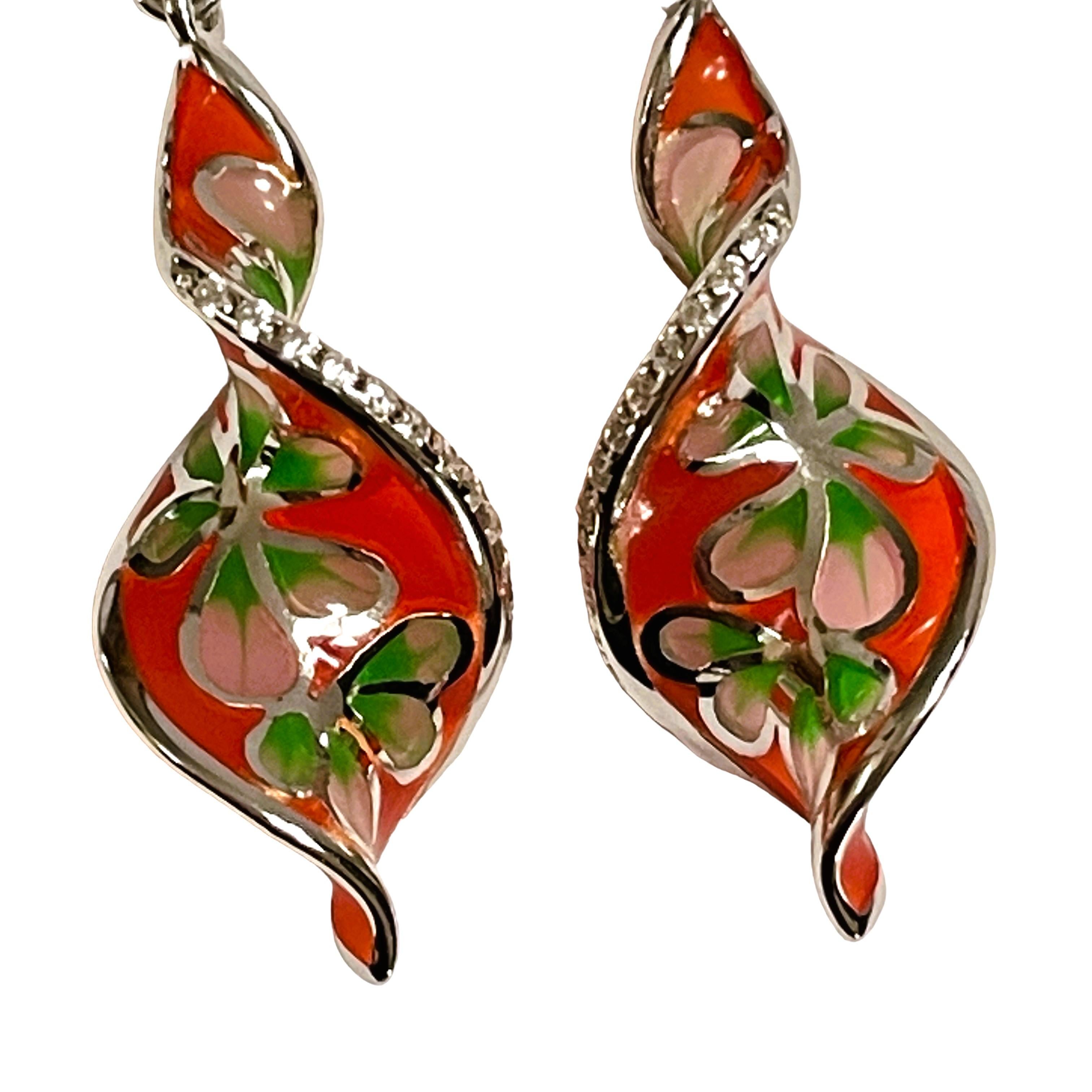 New Multi-Colored Painted Enamel Sterling Earrings For Sale 3