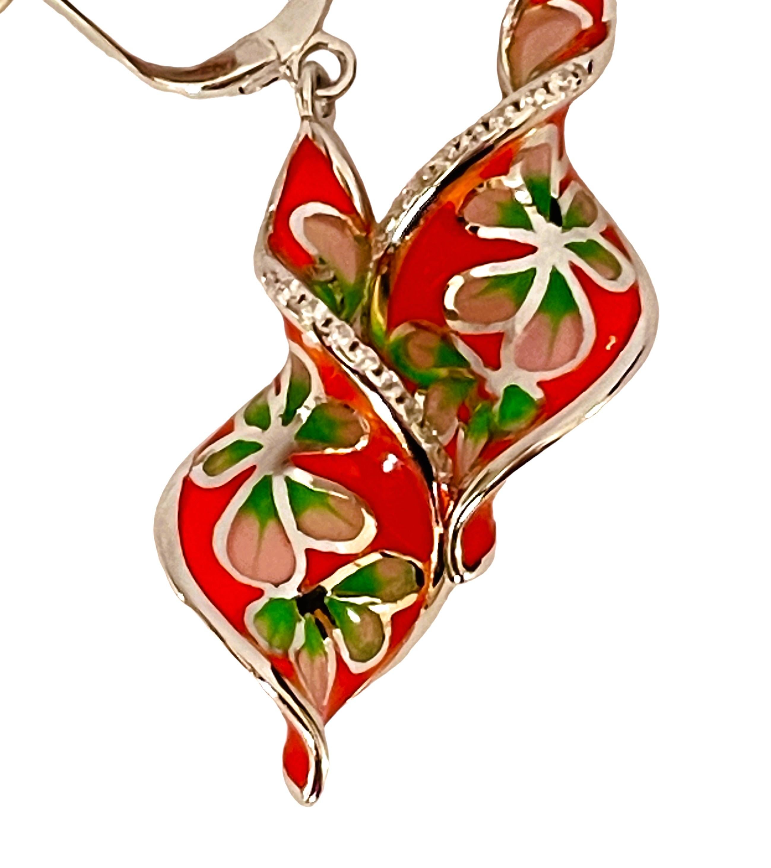 New Multi-Colored Painted Enamel Sterling Earrings For Sale 4