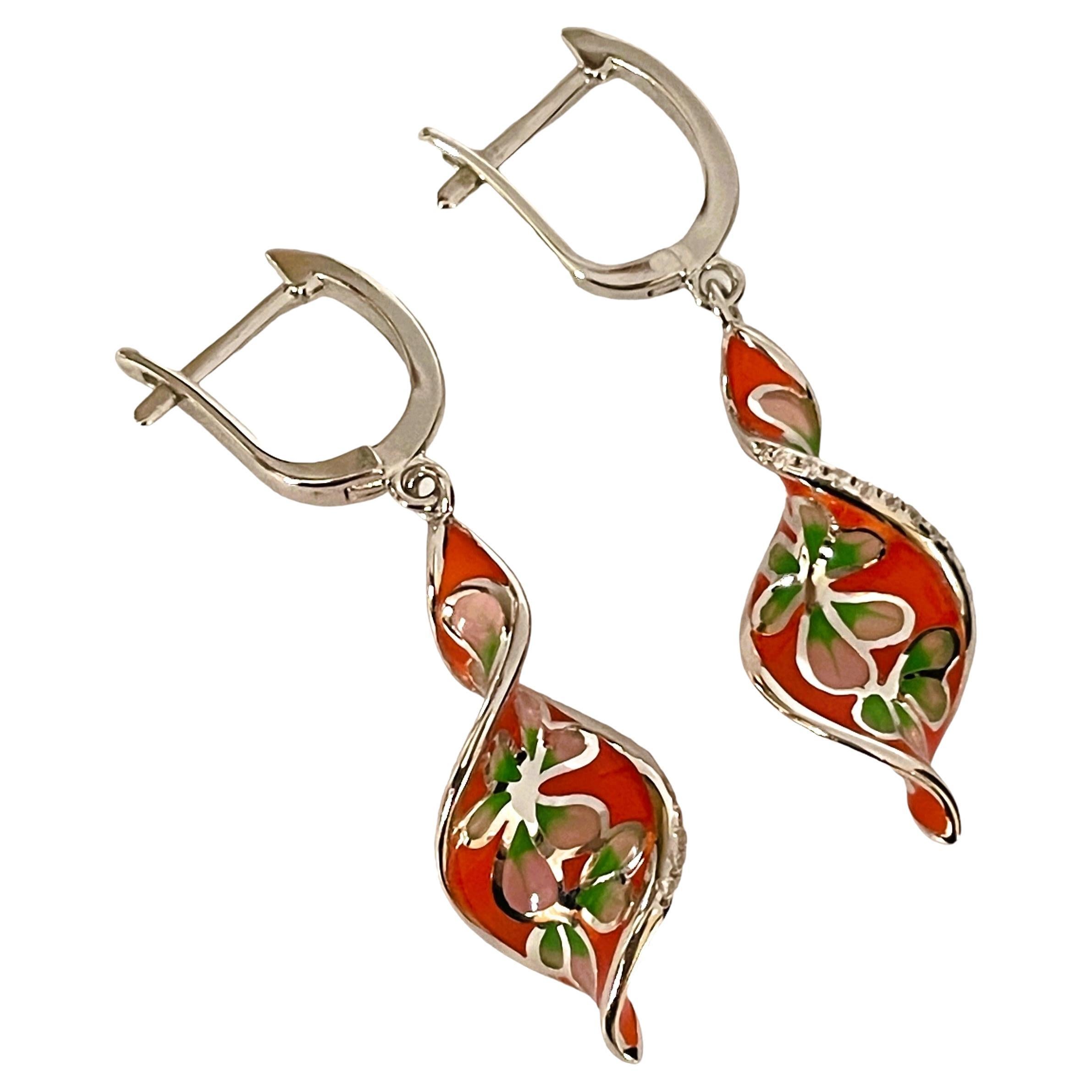 New Multi-Colored Painted Enamel Sterling Earrings For Sale