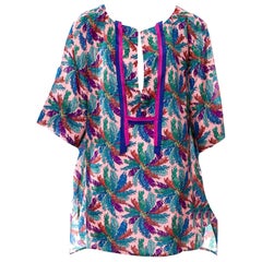 NEW Multicolor Emilio Pucci Signature Print Silk Kaftan Tunic Dress 40