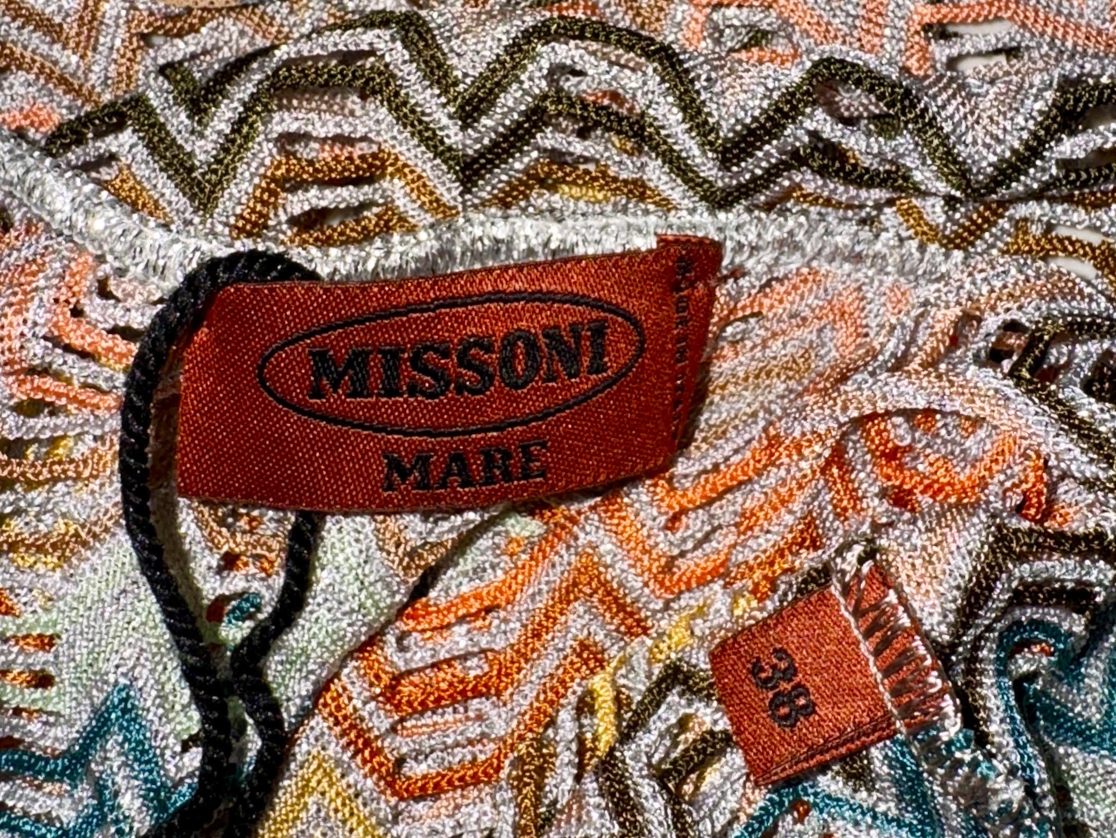 De las mujeres NUEVO Multicolor Missoni Metallics Lurex Crochet Knit Tunic Mini Dress 38 en venta