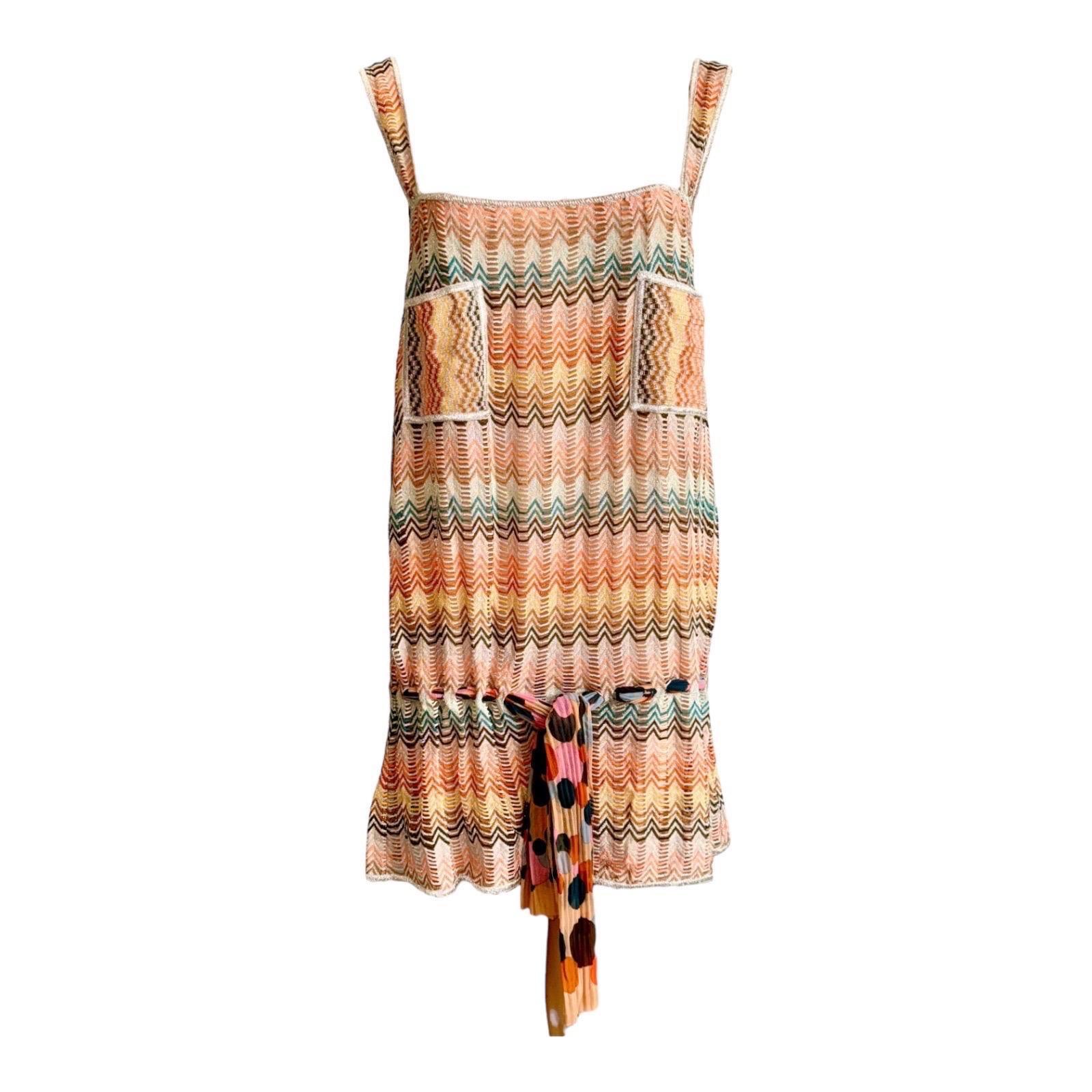 Missoni Metallics, mini robe tunique multicolore en maille crochetée en lurex, taille 38, état neuf en vente