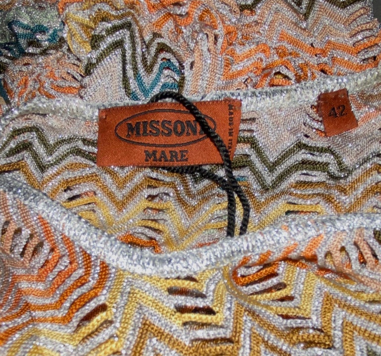 NEW Multicolor Missoni Silver Metallic Crochet Knit Kaftan Tunic Mini Dress  42 For Sale at 1stDibs