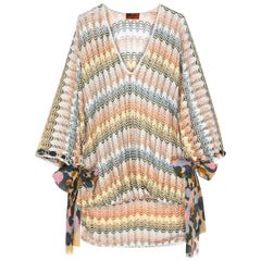NUOVO Multicolor Missoni Silver Metallic Crochet Knit Kaftan Tunic Mini Dress 42