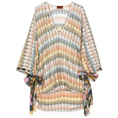 NEW Multicolor Missoni Silver Metallic Crochet Knit Kaftan Tunic Mini Dress 40
