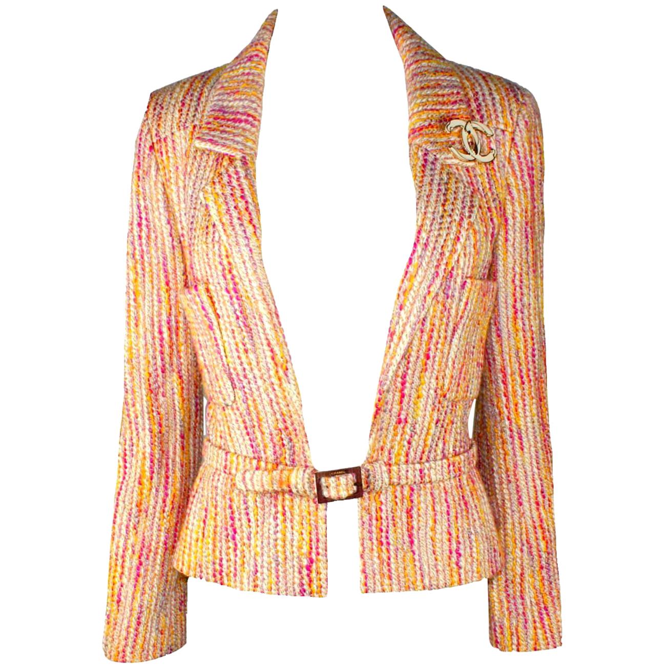 NEW Multicoloured Chanel Y2K Lesage Fantasy Tweed Jacket Blazer with Belt 34