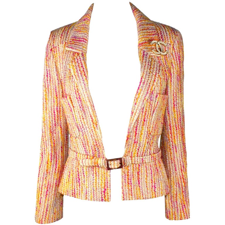 NEW Multicolored Chanel Y2K Lesage Fantasy Tweed Jacket Blazer with Belt 34 For Sale