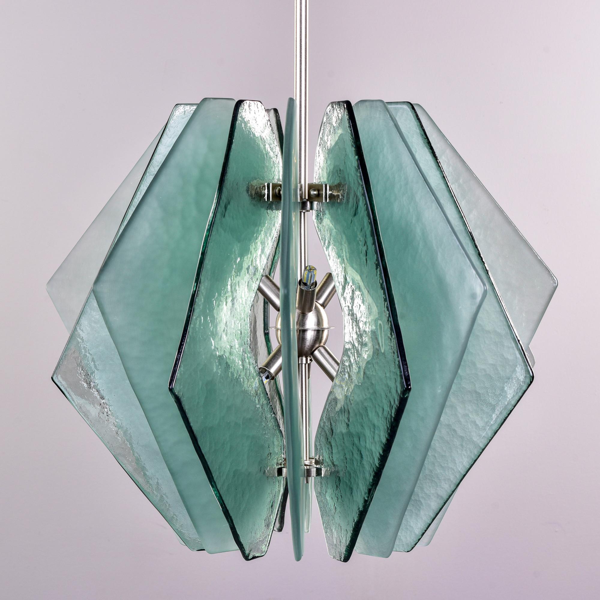 Mid-Century Modern New Murano Chandelier with Glass Panels in Pale Green