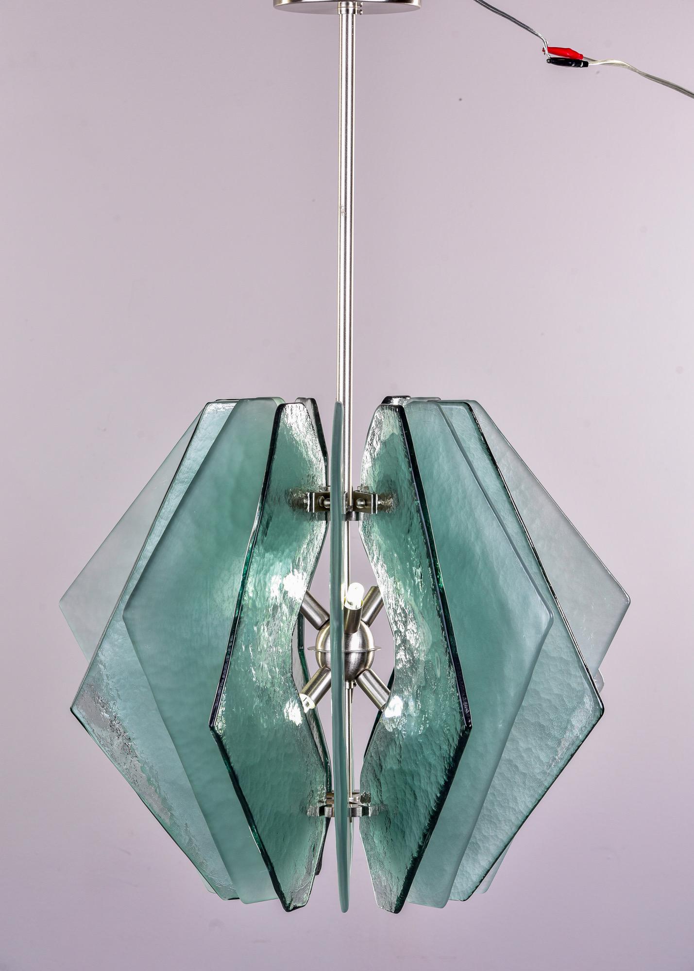 New Murano Chandelier with Glass Panels in Pale Green 1