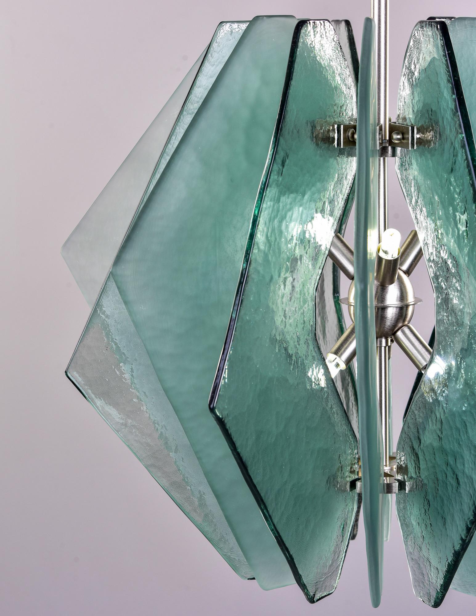 New Murano Chandelier with Glass Panels in Pale Green 2