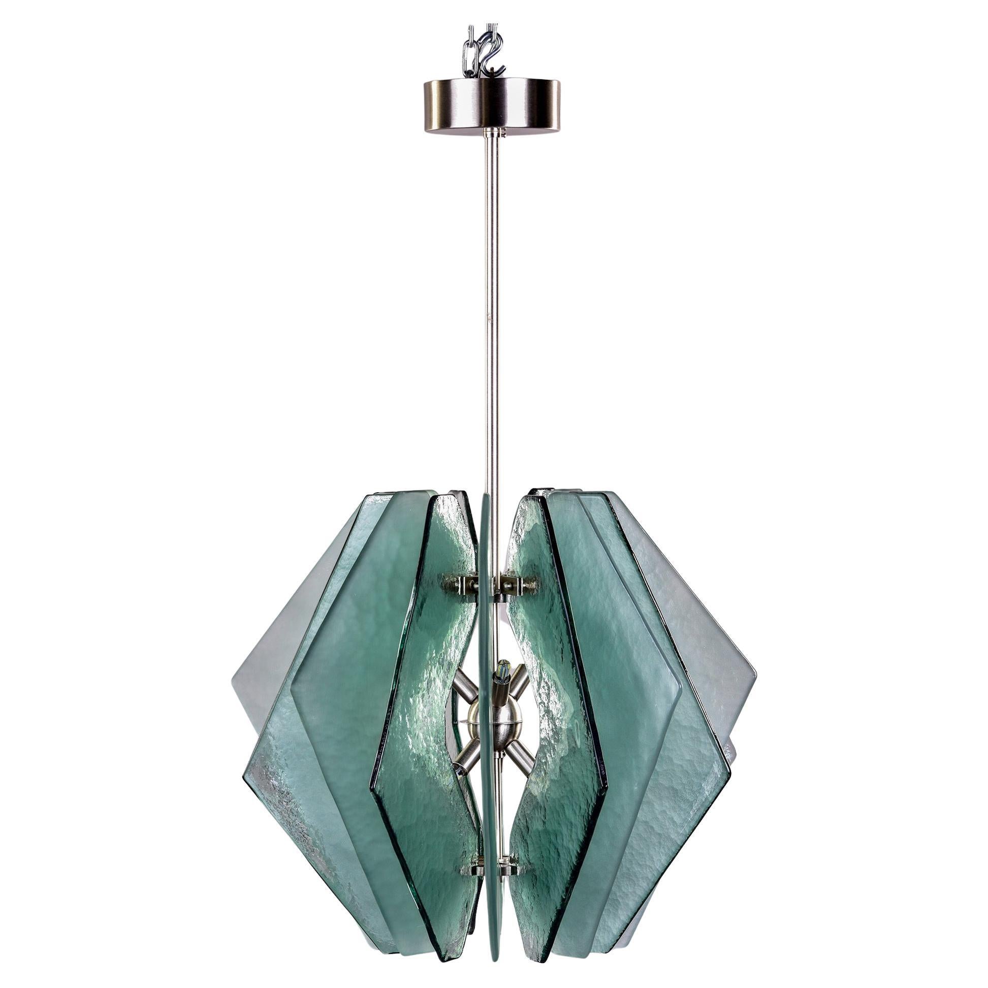 New Murano Chandelier with Glass Panels in Pale Green