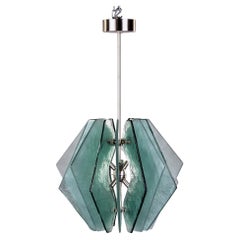 New Murano Chandelier with Glass Panels in Pale Green