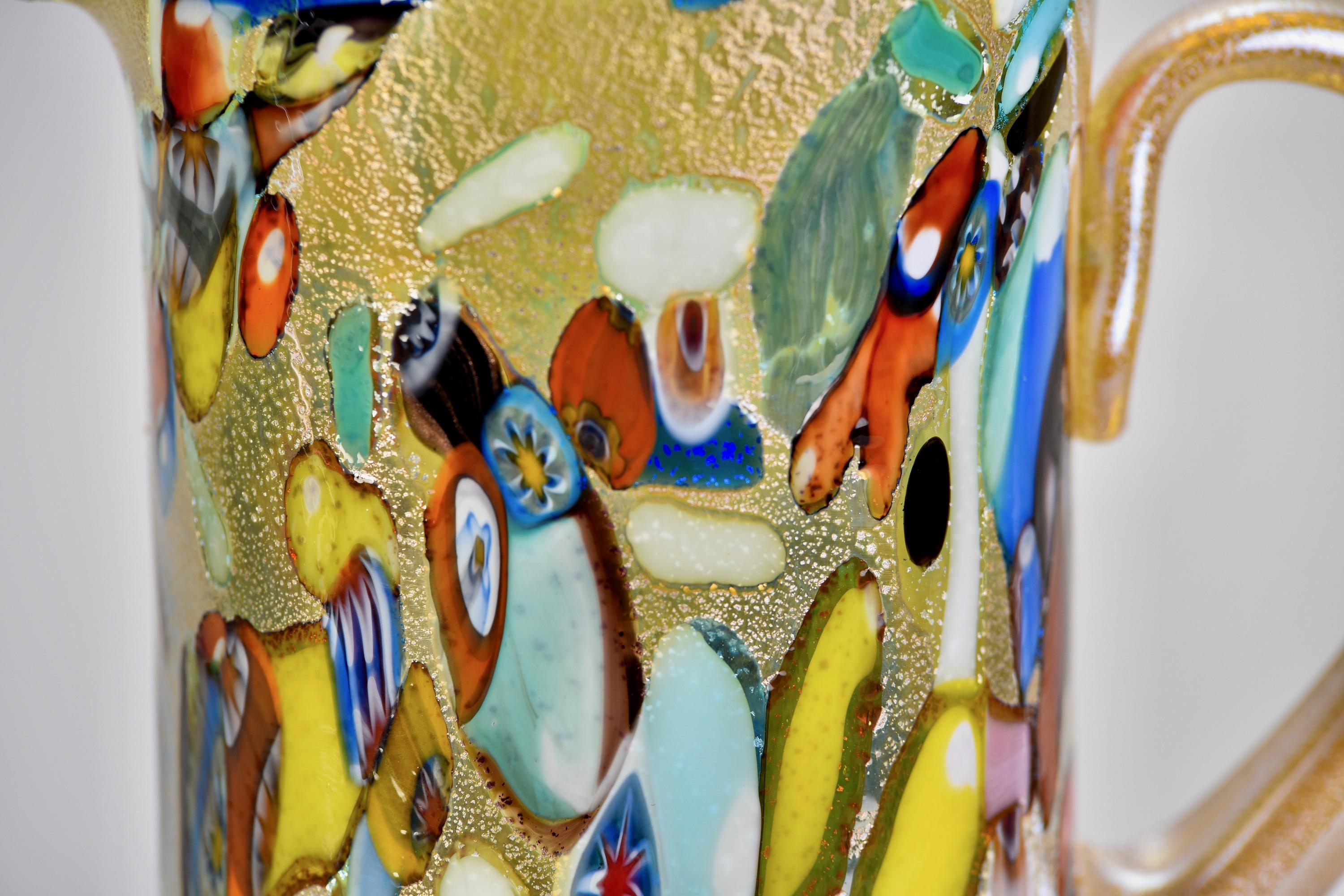 Nouveau pichet en verre de Murano vert or et multicolore en vente 3