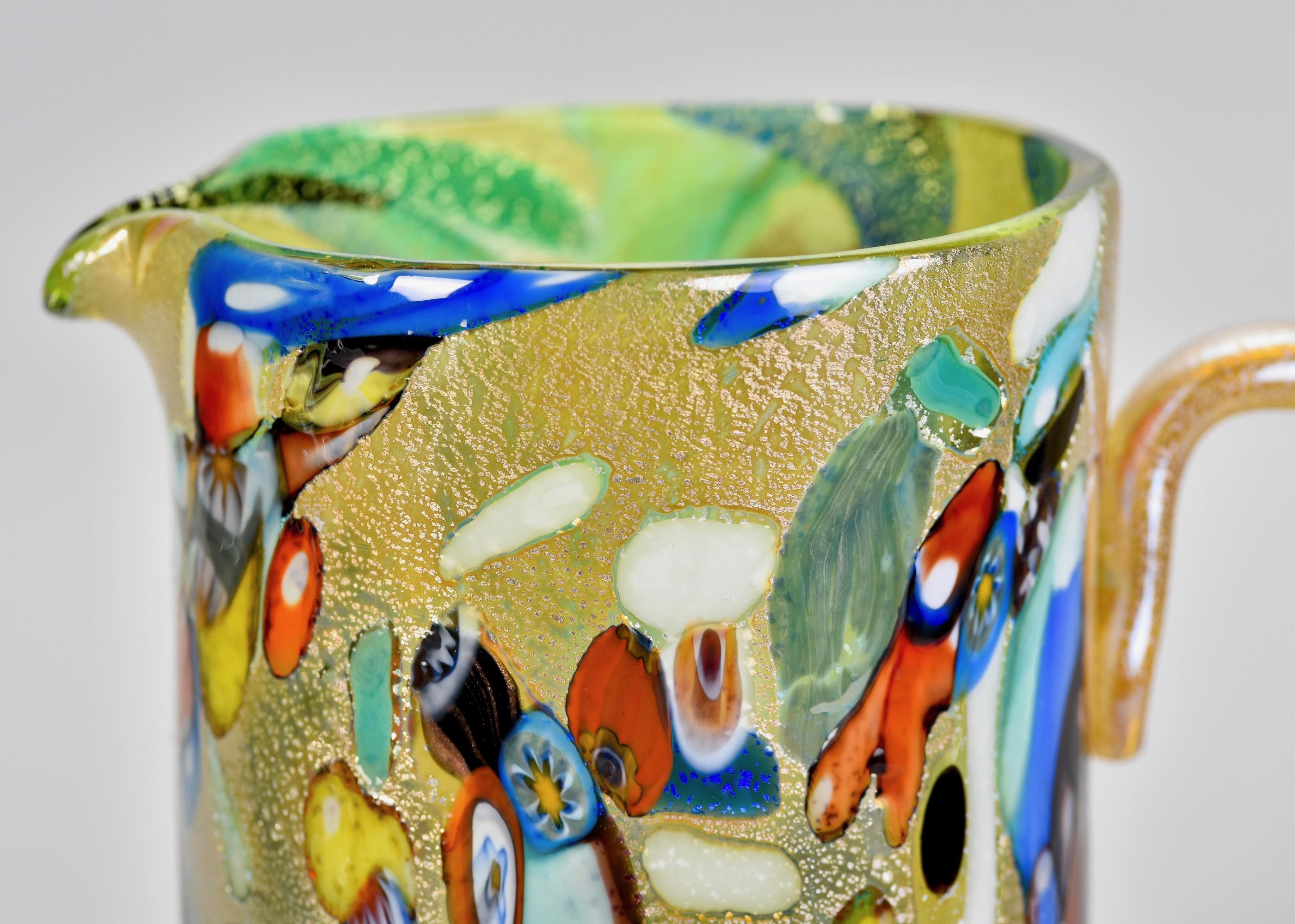 Nouveau pichet en verre de Murano vert or et multicolore en vente 5