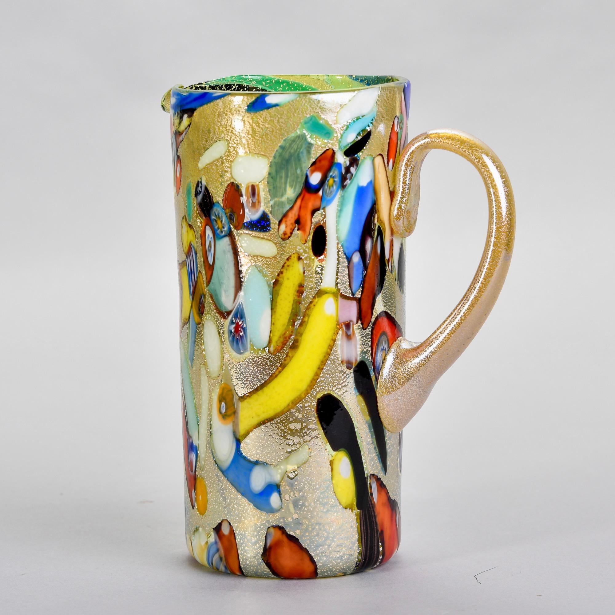 Mid-Century Modern New Murano Glass Pitcher in Gold Green and Multi Colors For Sale