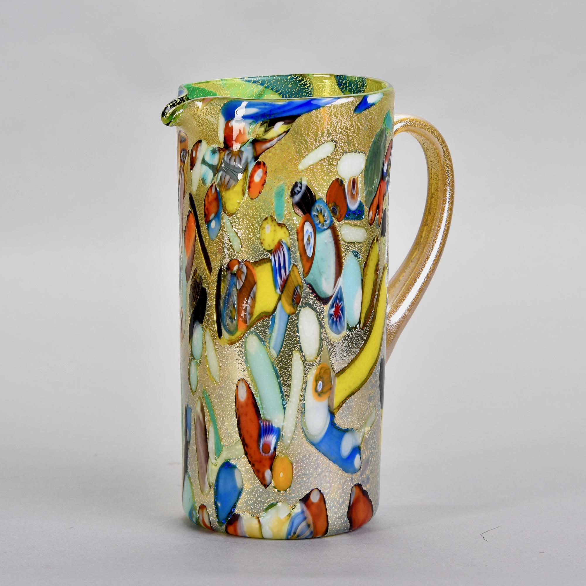 Italian New Murano Glass Pitcher in Gold Green and Multi Colors For Sale