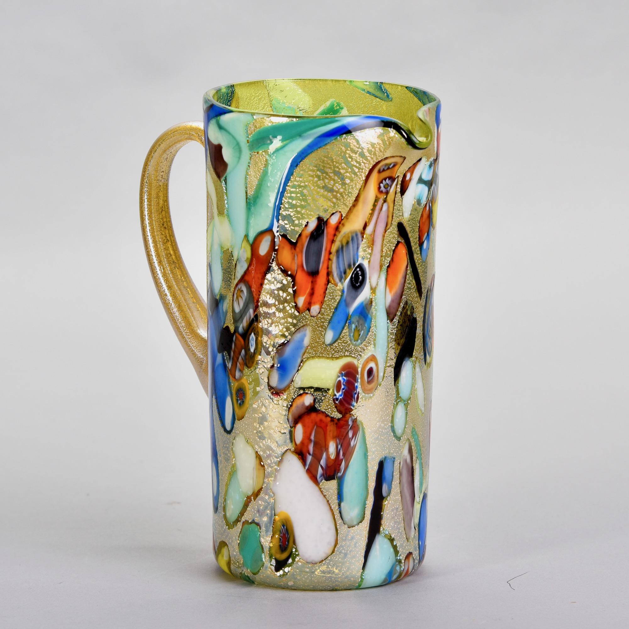 New Murano Glass Pitcher in Gold Green and Multi Colors In New Condition For Sale In Troy, MI