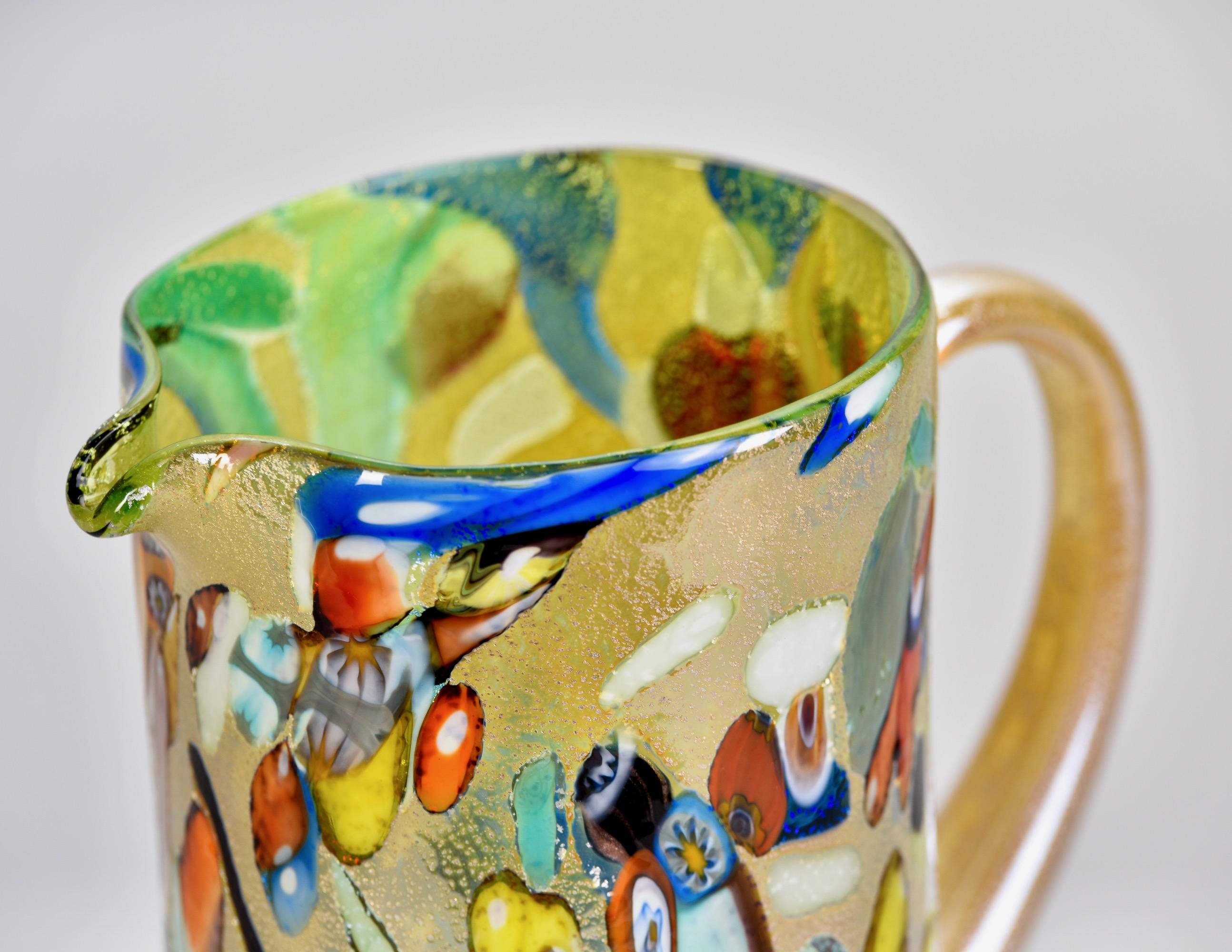 Nouveau pichet en verre de Murano vert or et multicolore en vente 1