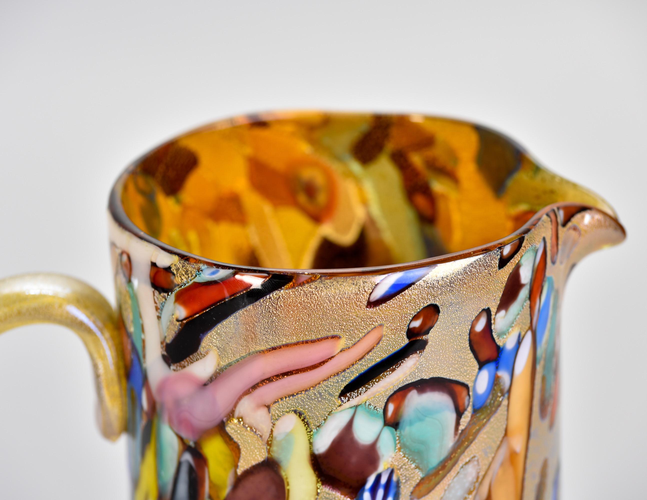 Mid-Century Modern New Murano Glass Pitcher in Gold with Multiple Colors