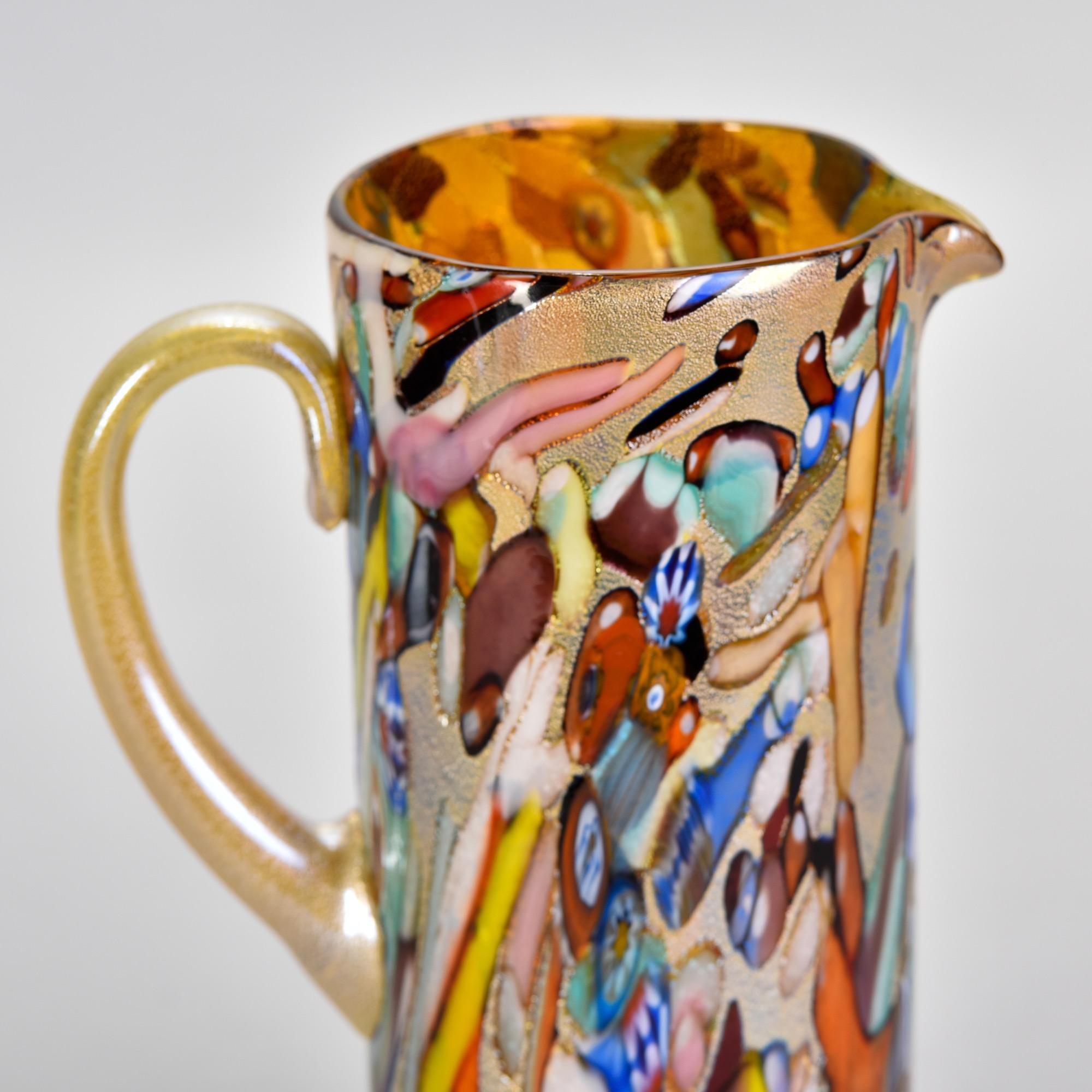 Italian New Murano Glass Pitcher in Gold with Multiple Colors