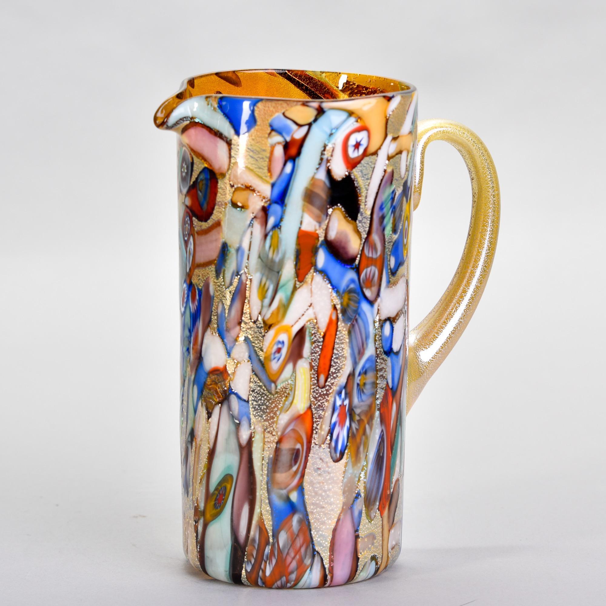 Contemporary New Murano Glass Pitcher in Gold with Multiple Colors