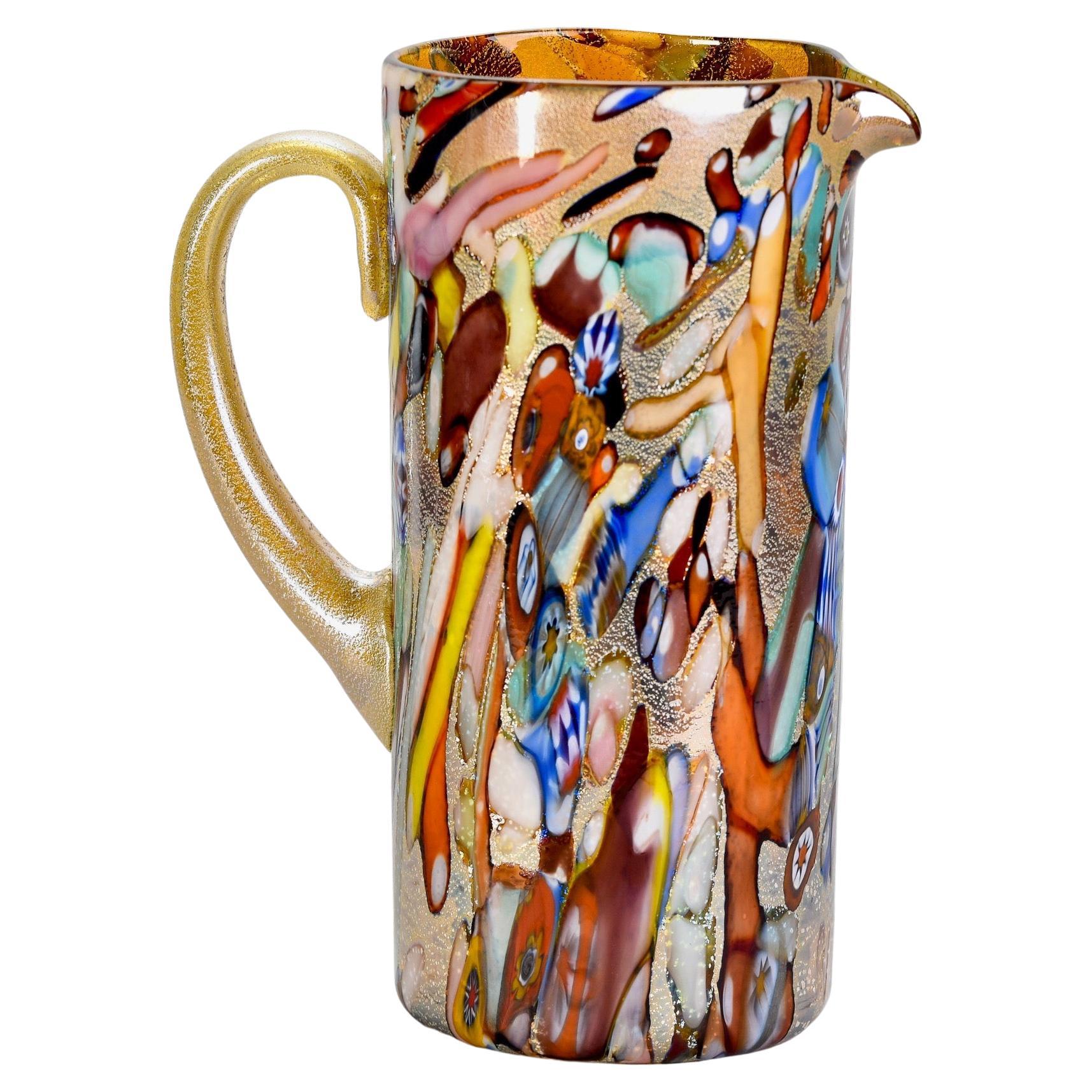 New Murano Glass Pitcher in Gold with Multiple Colors