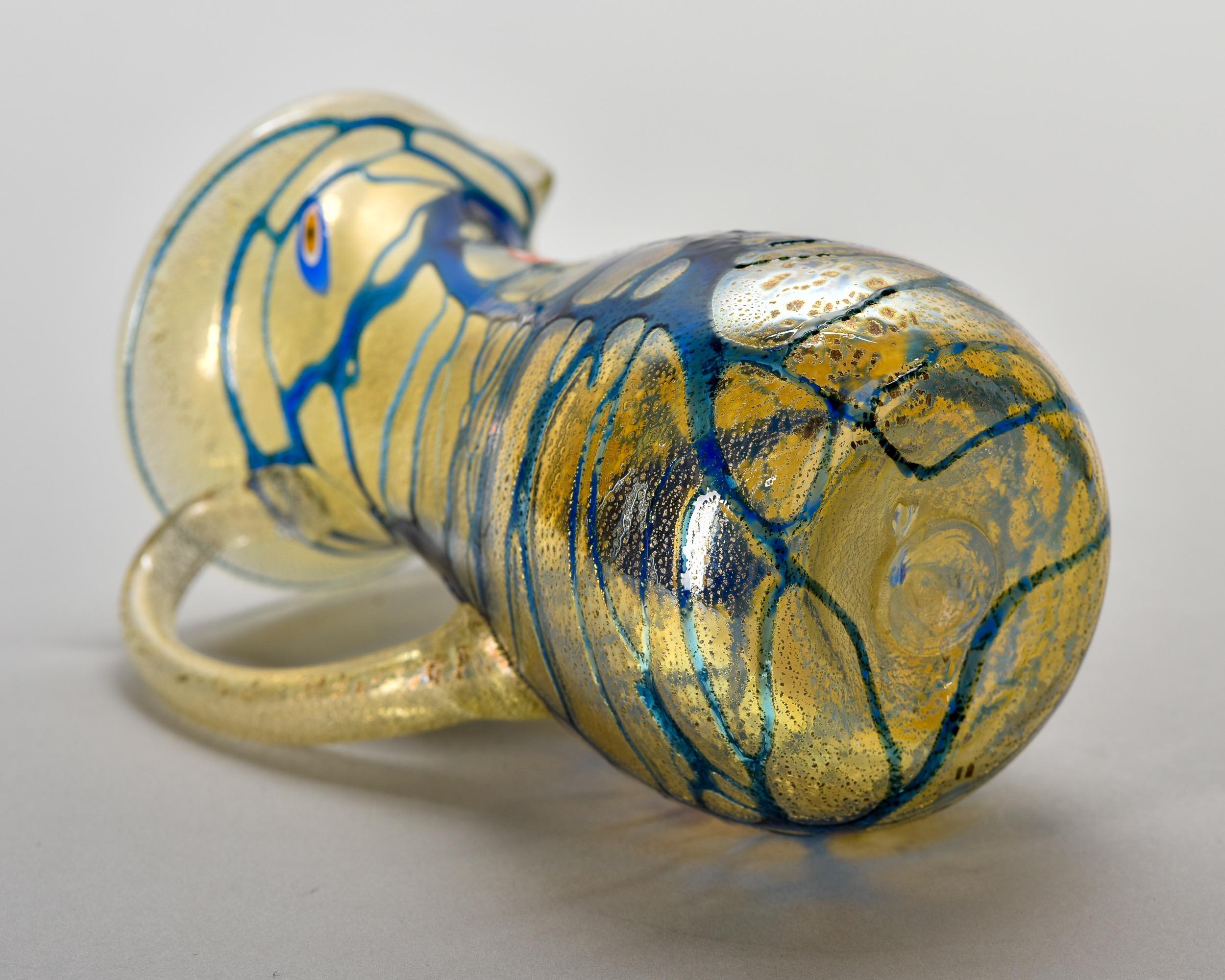 Neu Murano-Glaskanne in schillerndem Gold mit blauen Streifen im Angebot 5