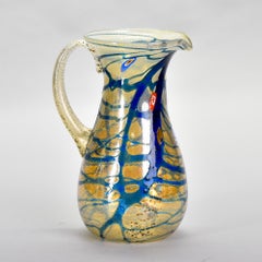 New Murano Glass Pitcher in Iridescent Gold with Blue Streaks