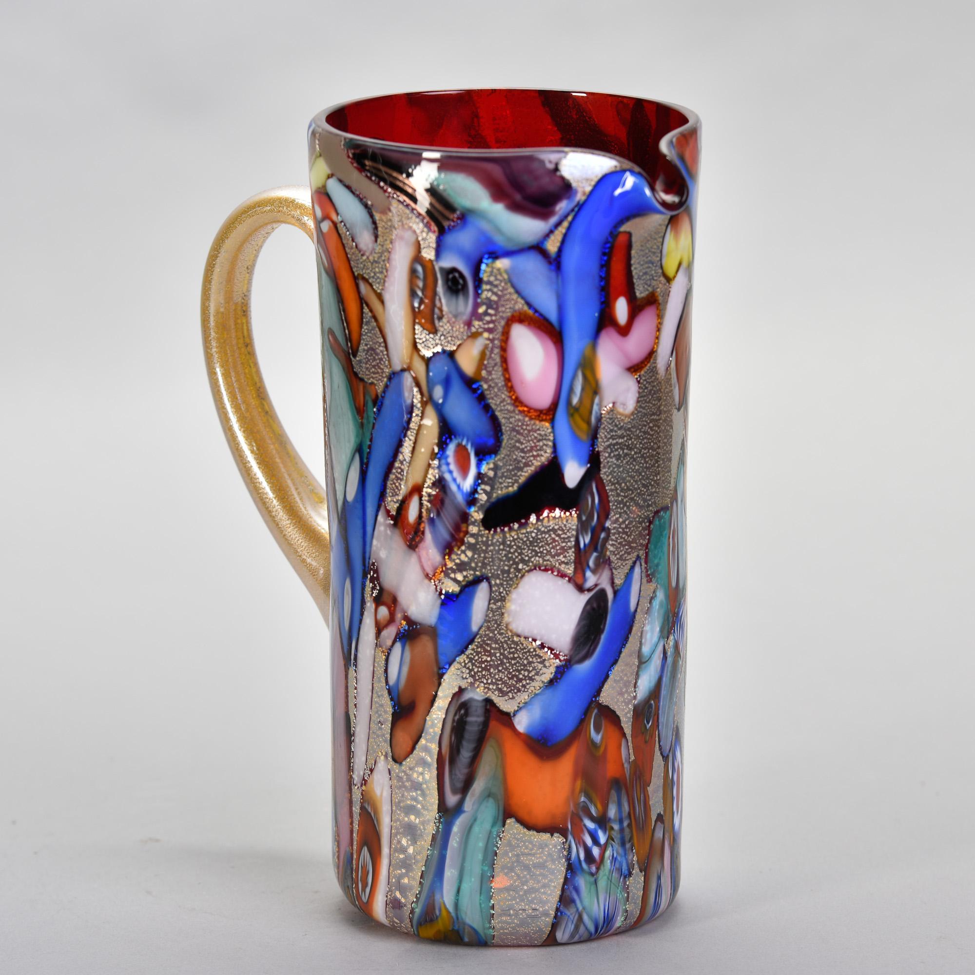 New Murano Glass Pitcher with Red Interior and Multicolored Exterior In New Condition For Sale In Troy, MI