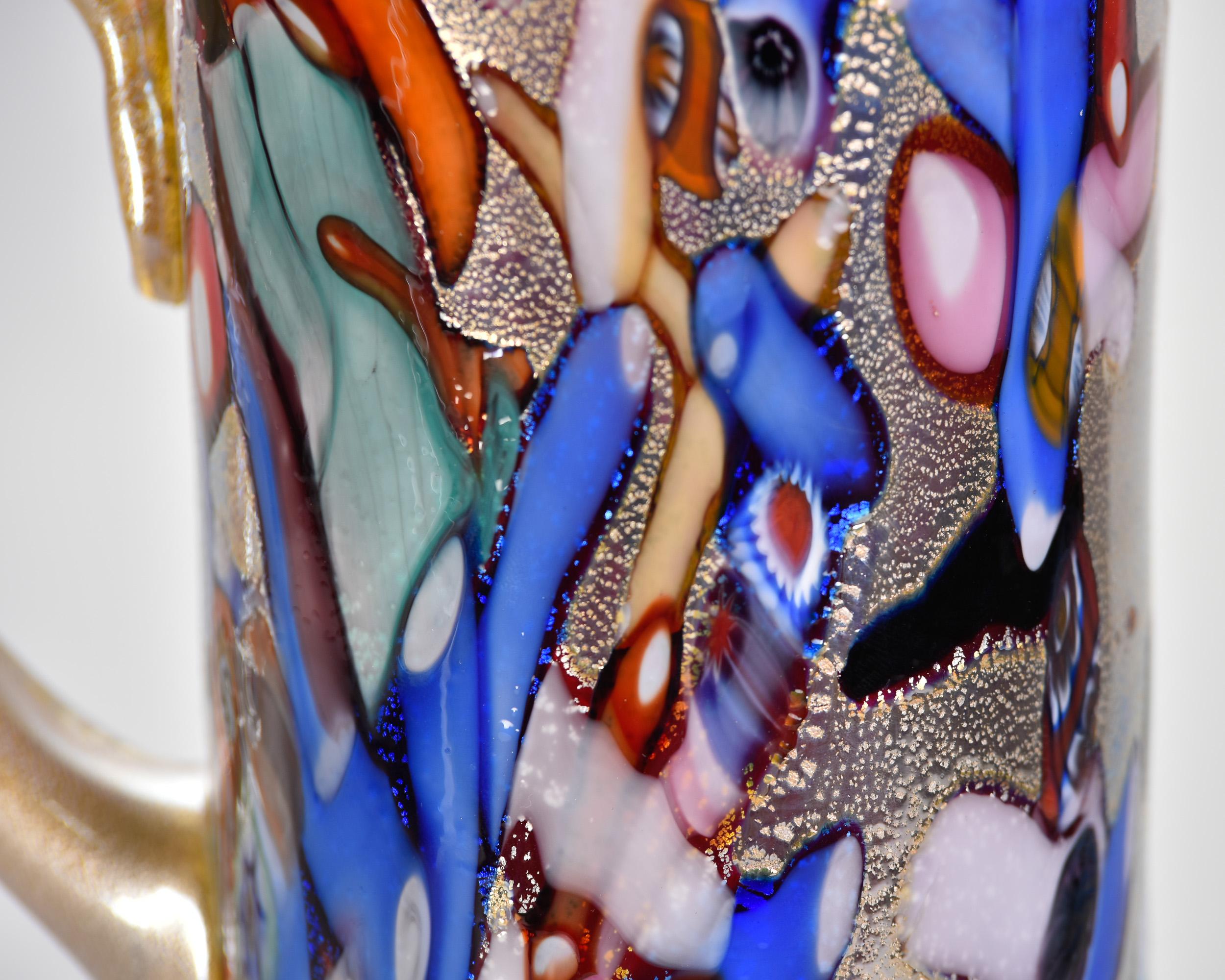 New Murano Glass Pitcher with Red Interior and Multicolored Exterior For Sale 1
