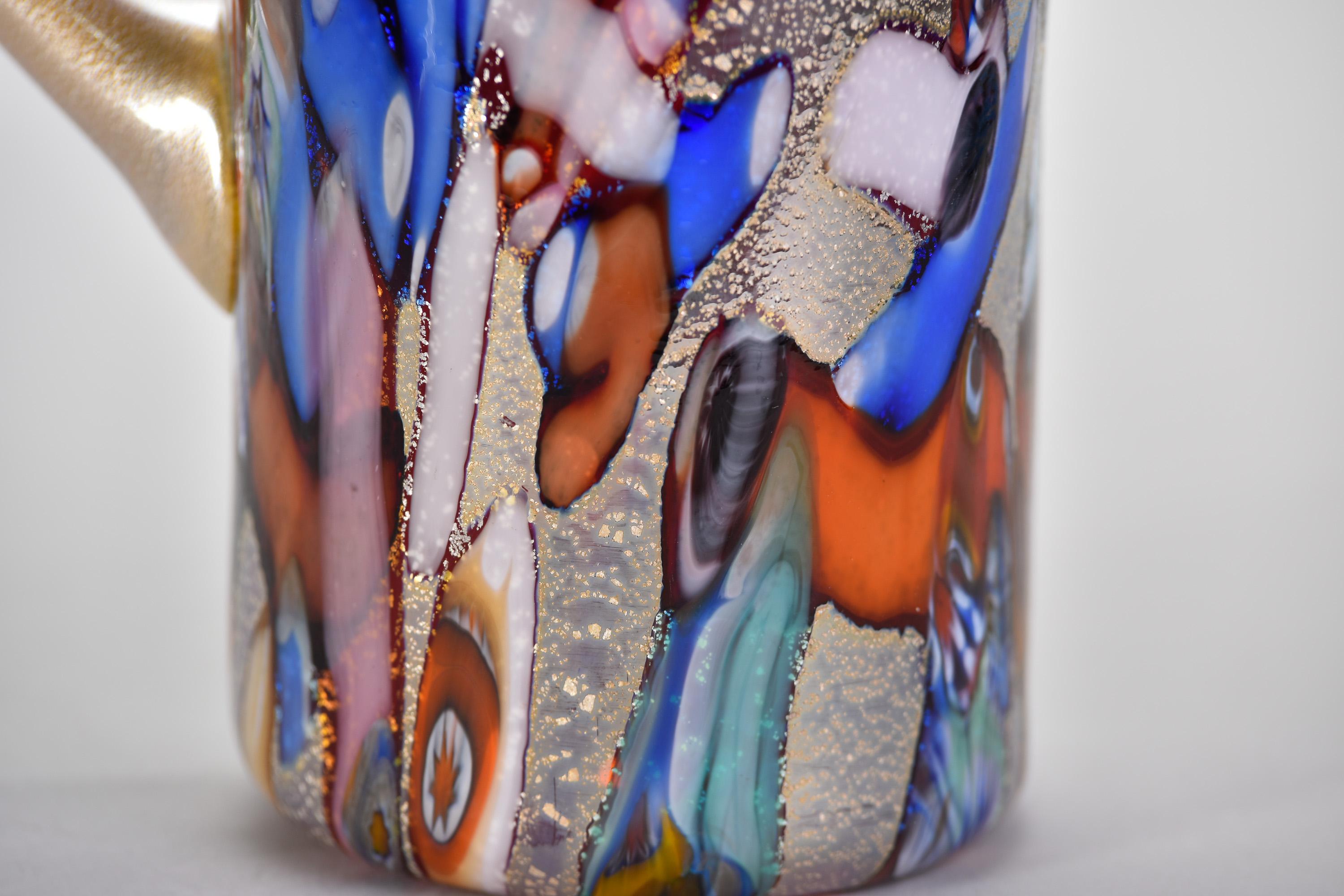 New Murano Glass Pitcher with Red Interior and Multicolored Exterior For Sale 2