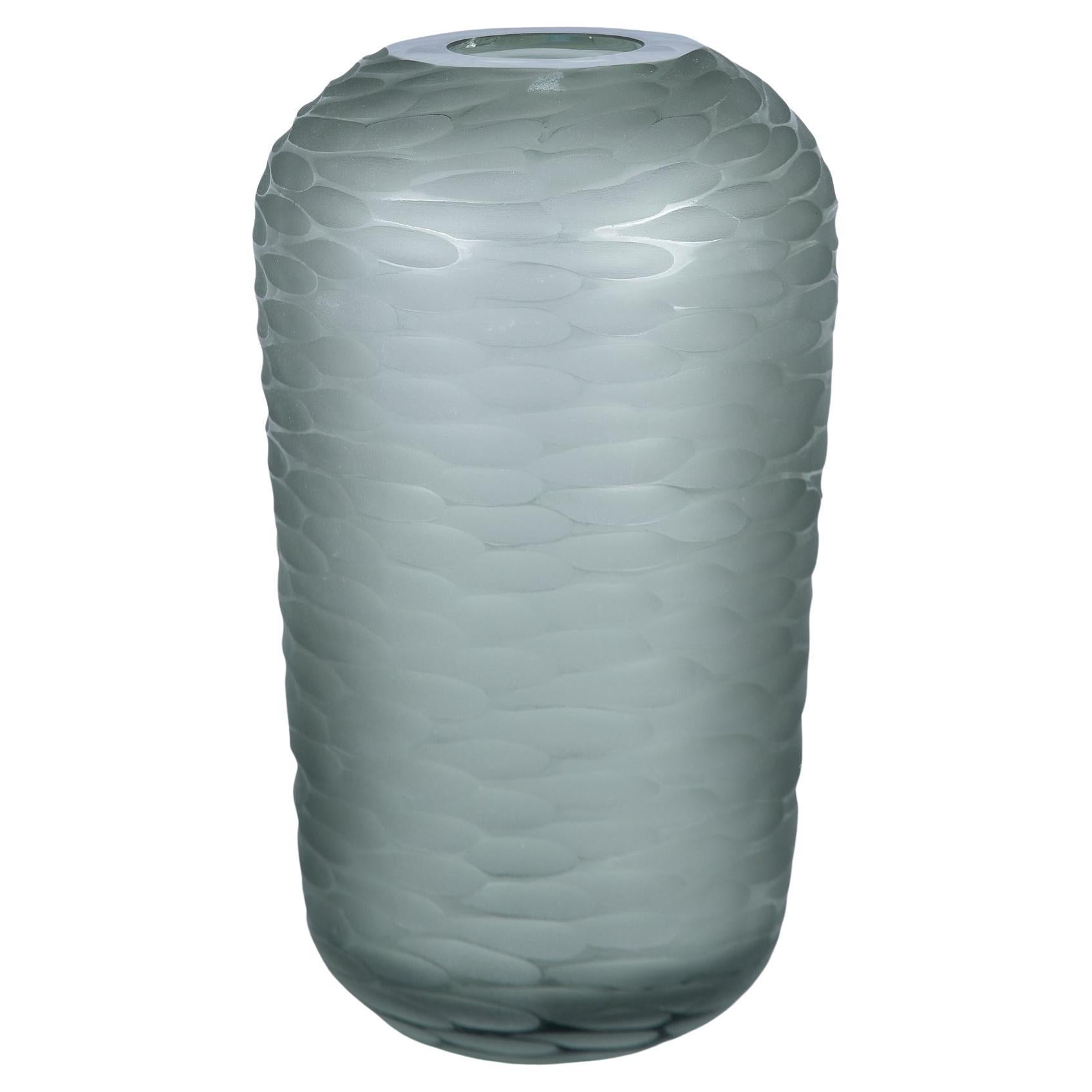 New Murano Glass Tall Battuto Smoky Sage Green Vase en vente