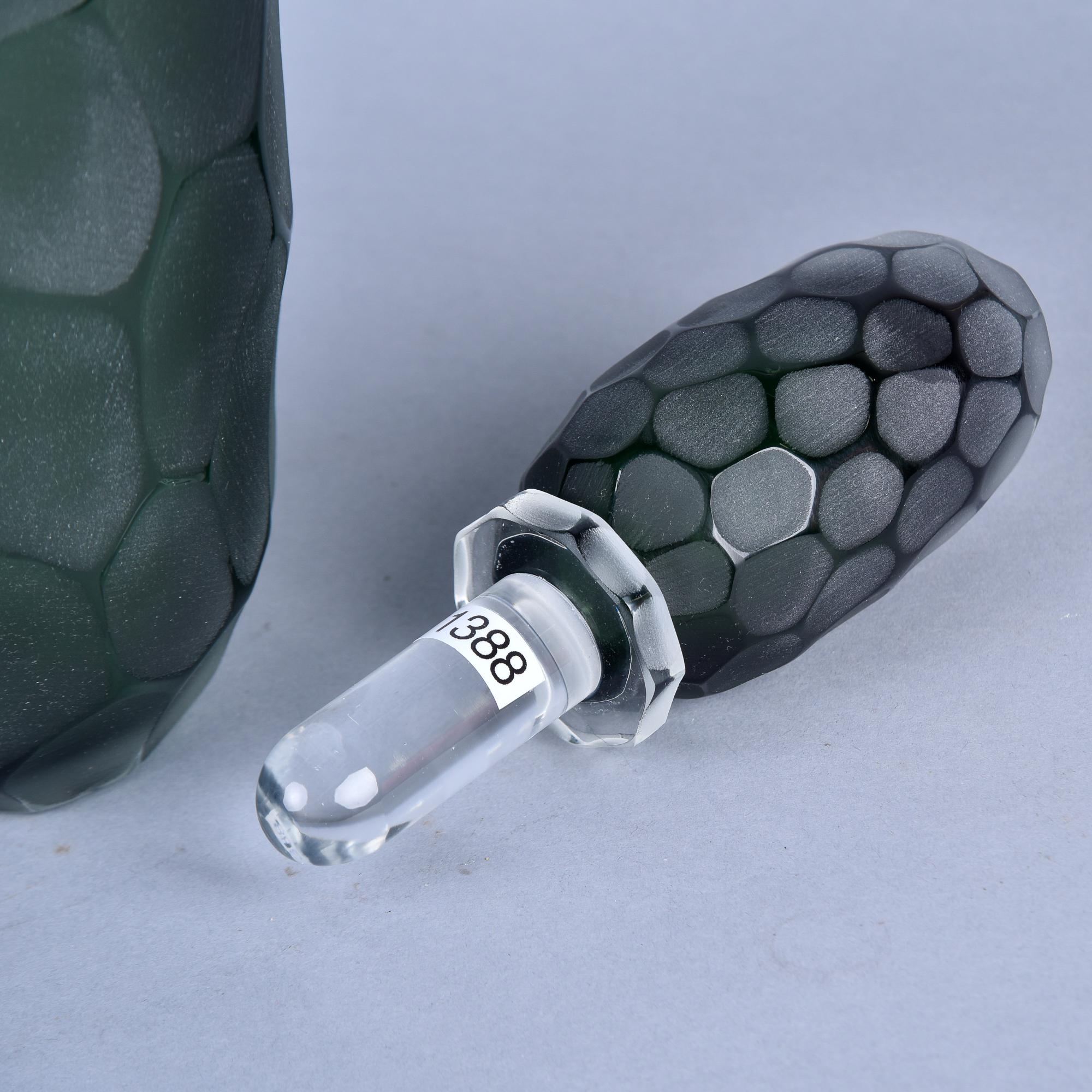 Nouveau flacon de parfum Battuto XL en verre de Murano vert foncé en vente 1