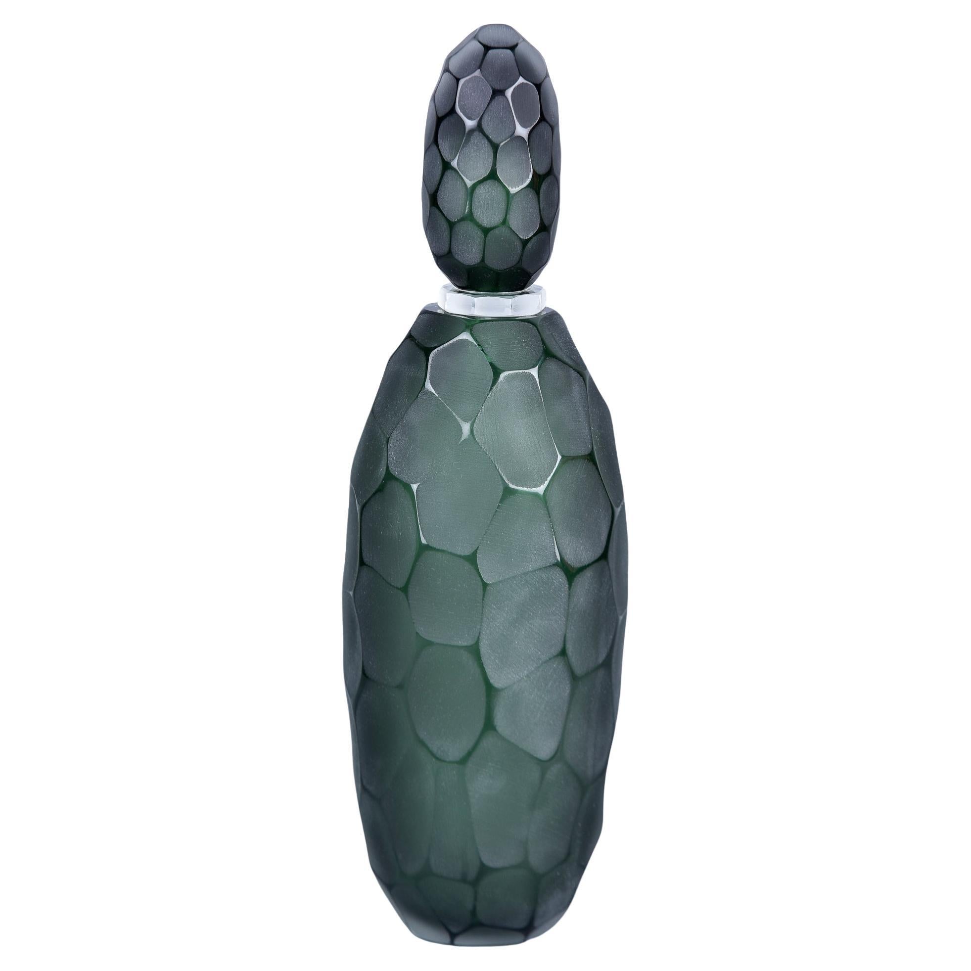 New Murano Glass XL Dark Green Battuto Perfume Bottle