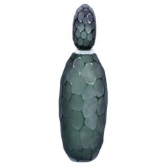 New Murano Glass XL Dark Green Battuto Perfume Bottle