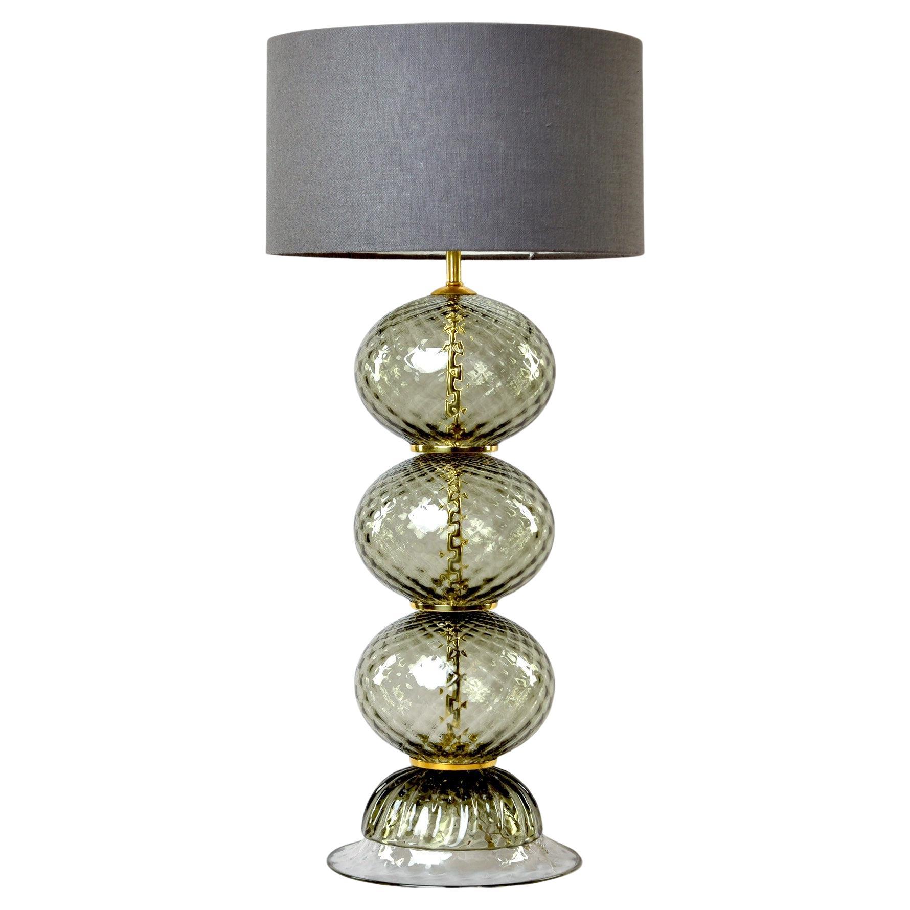Neu Murano Tischlampe aus mundgeblasenem Glas in blassem Taupe im Angebot