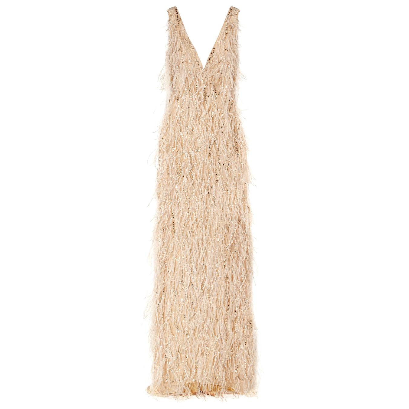 New Museum Oscar De La Renta Ostrich Feather Crystal-Embellished Tulle Dress 8 For Sale
