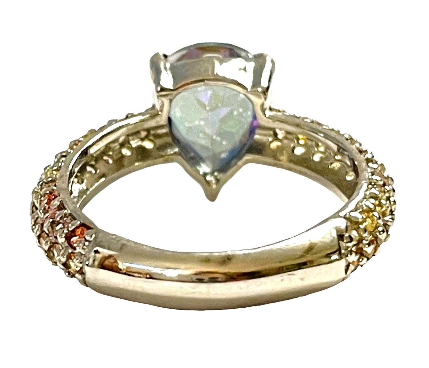 Women's New Mystic Pear Quartz & Sapphire White Gold Plated Sterling Ring