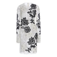 New NAEEM KHAN Contrast Floral Long Sleeve Cocktail Dress US 4