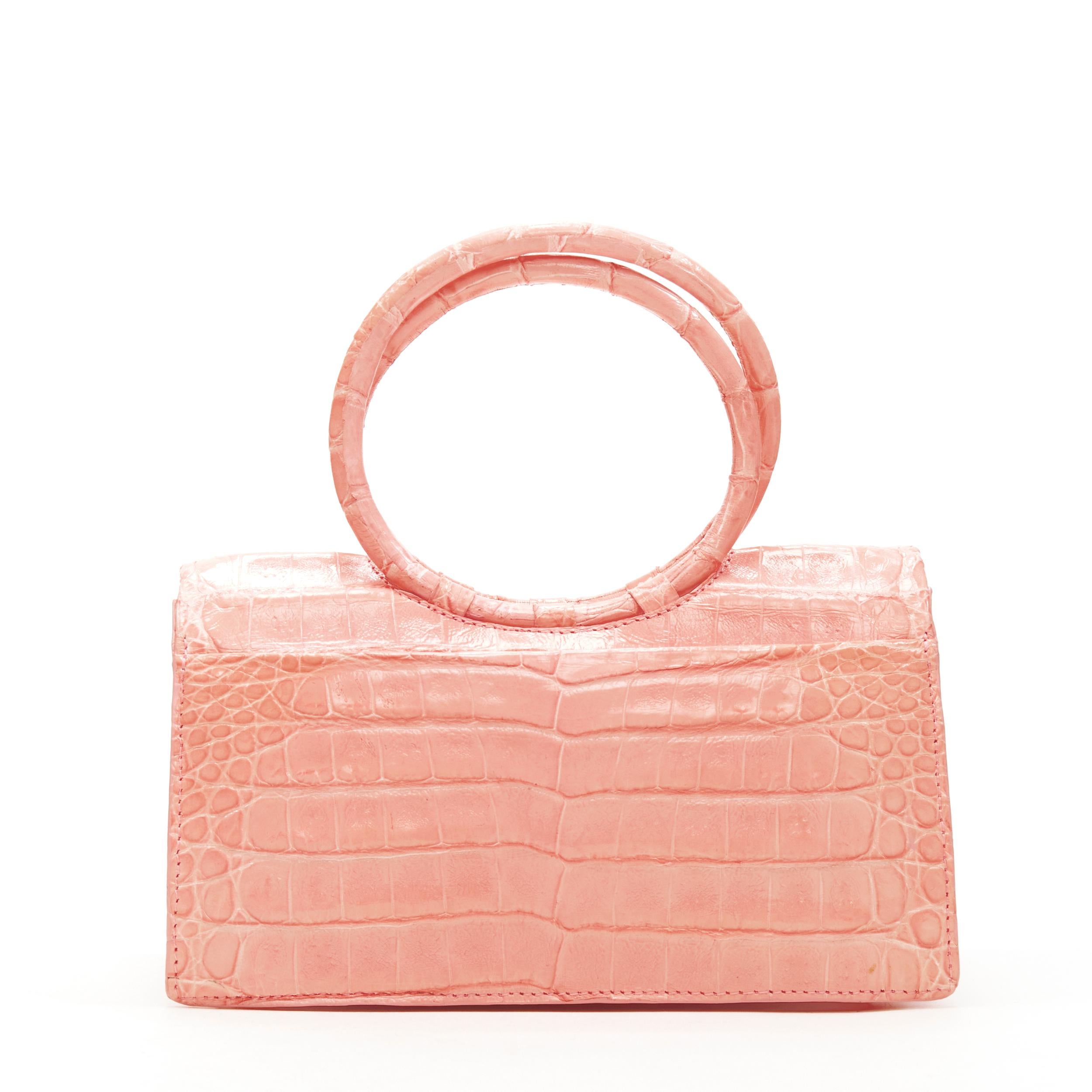 Women's new NANCY GONZALEZ baby pink scaled leather ring handle crossbody bag