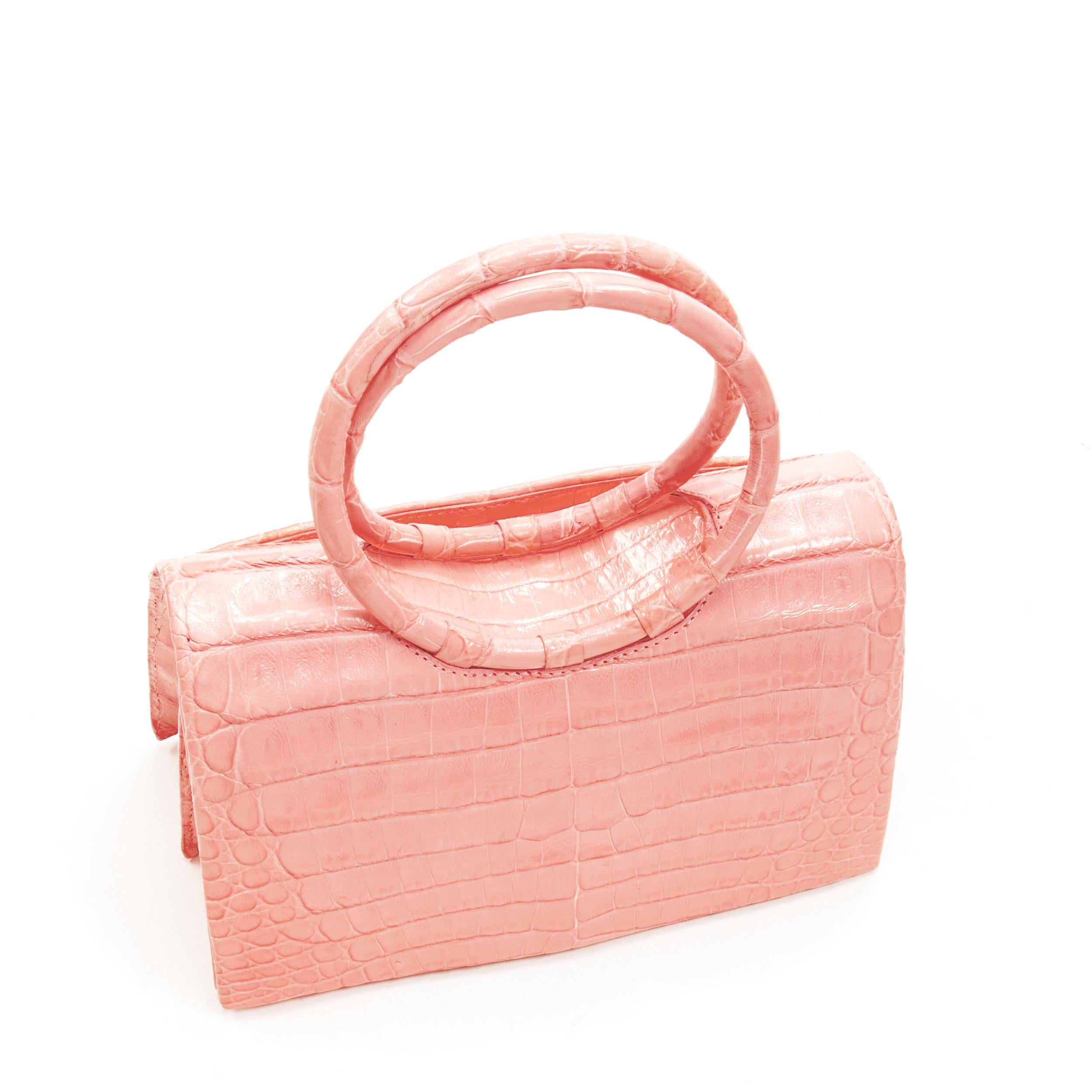 new NANCY GONZALEZ baby pink scaled leather ring handle crossbody bag 2